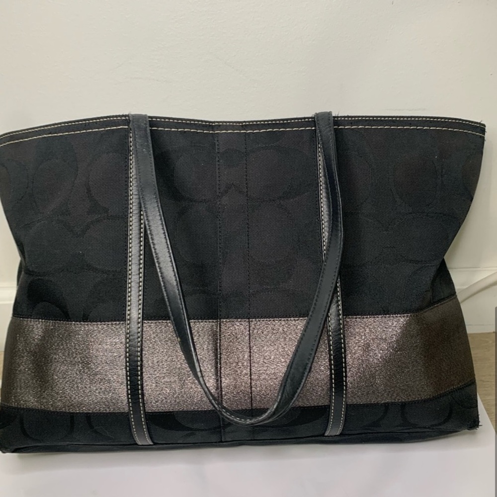 Coach Signature Stripe Tote Shoulder Bag - Picture 4 of 15